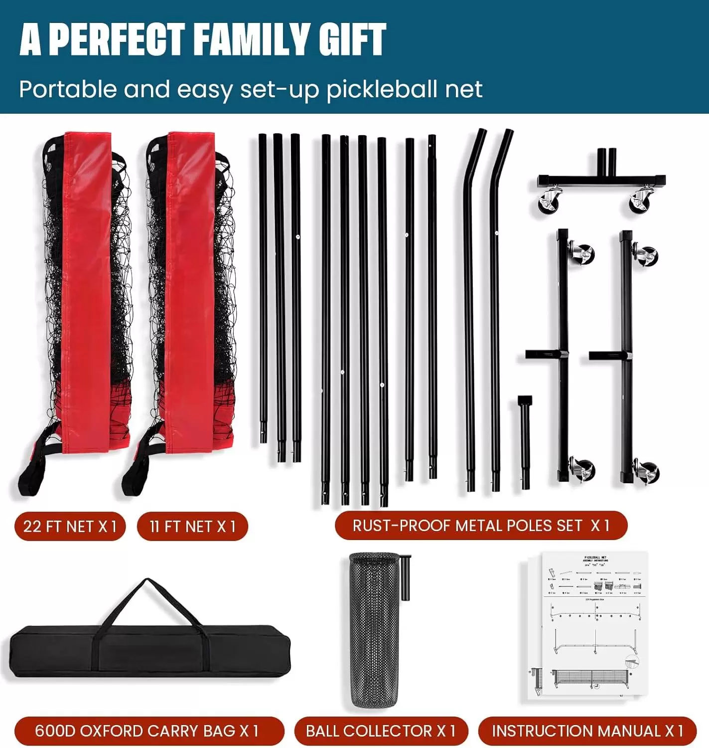 ตาข่ายฝึกซ้อมพิคเคิลบอล 22x3 ฟุต &Iota;