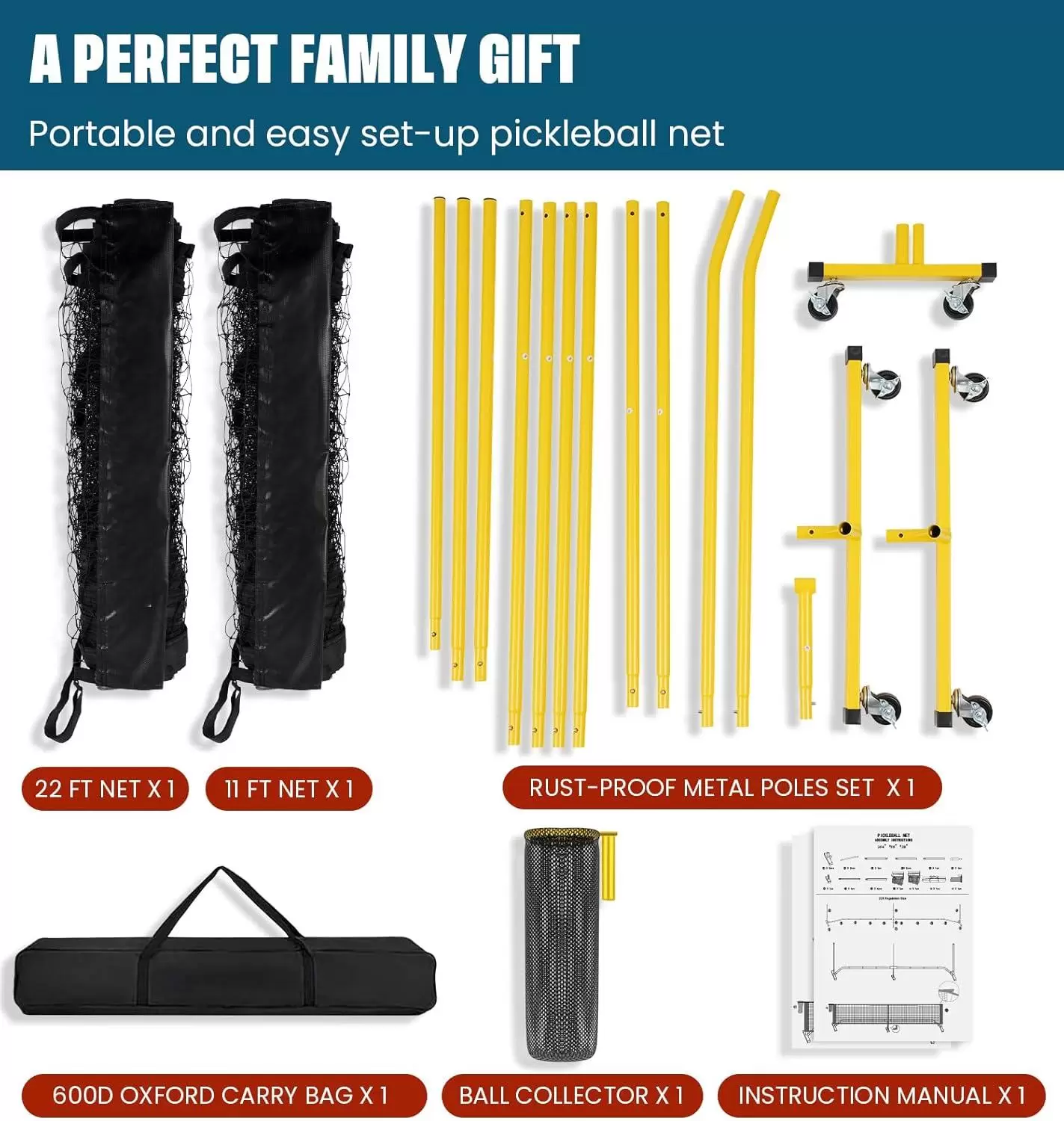 ตาข่ายฝึกซ้อมพิคเคิลบอล 22x3 ฟุต II