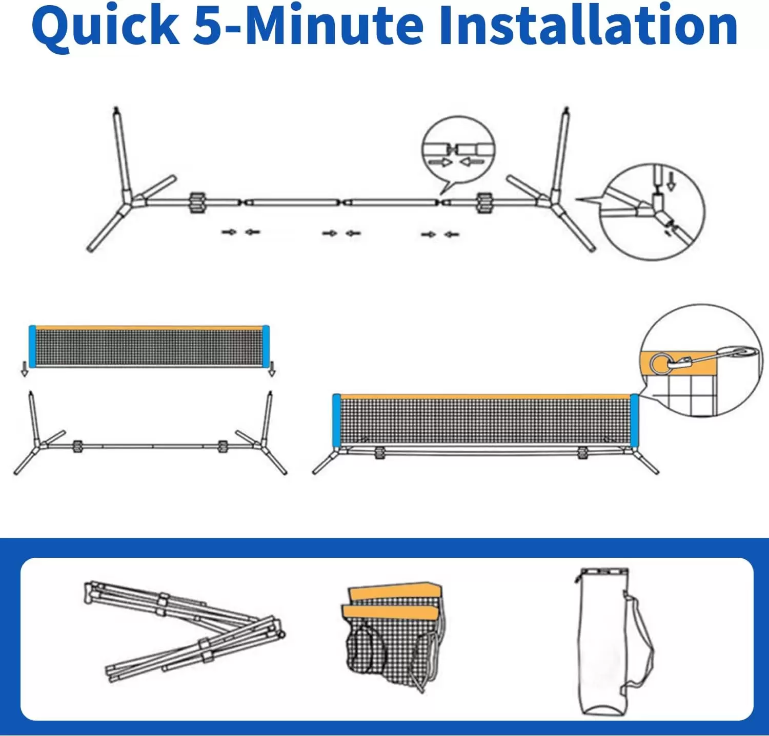 ตาข่ายมินิพิคเคิลบอลแบบพับได้