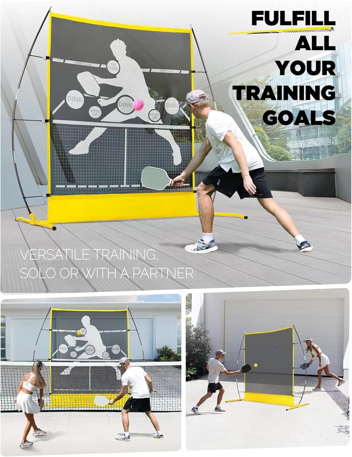 ตาข่ายรีบาวน์เดอร์สำหรับกีฬาพิคเคิลบอล 2-in-1 ขนาด 6*6 ฟุต