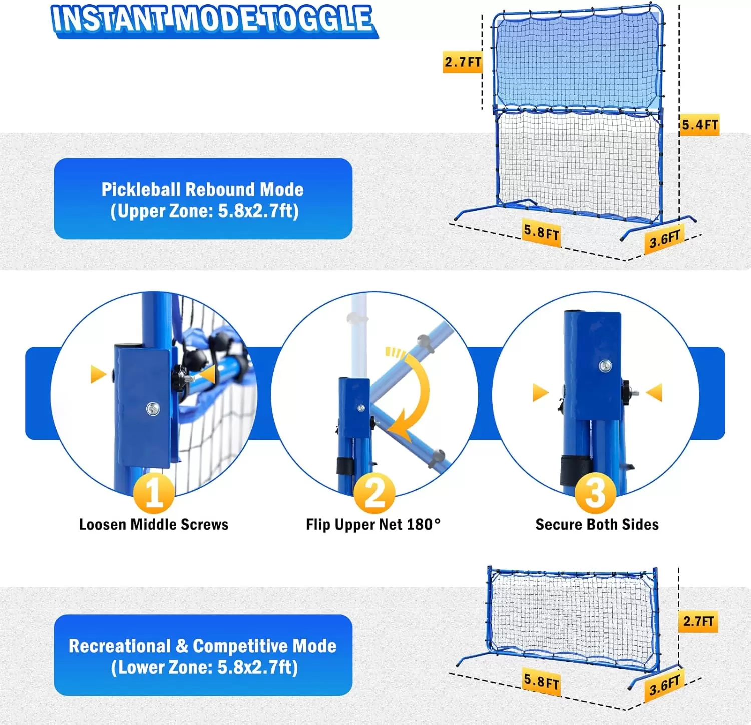 สนามพิคเคิลบอลแบบ 2-in-1 ทำจากท่อเหล็ก ขนาด 5.8*5.4 ฟุต
