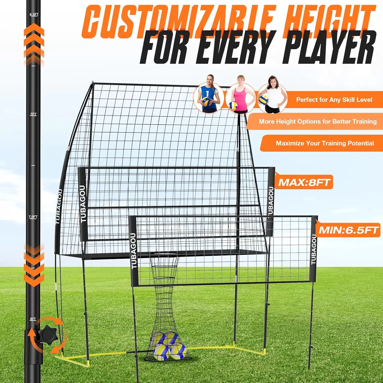 ตาข่ายฝึกซ้อมวอลเลย์บอล ปรับความสูงได้ พร้อมระบบส่งลูกกลับ