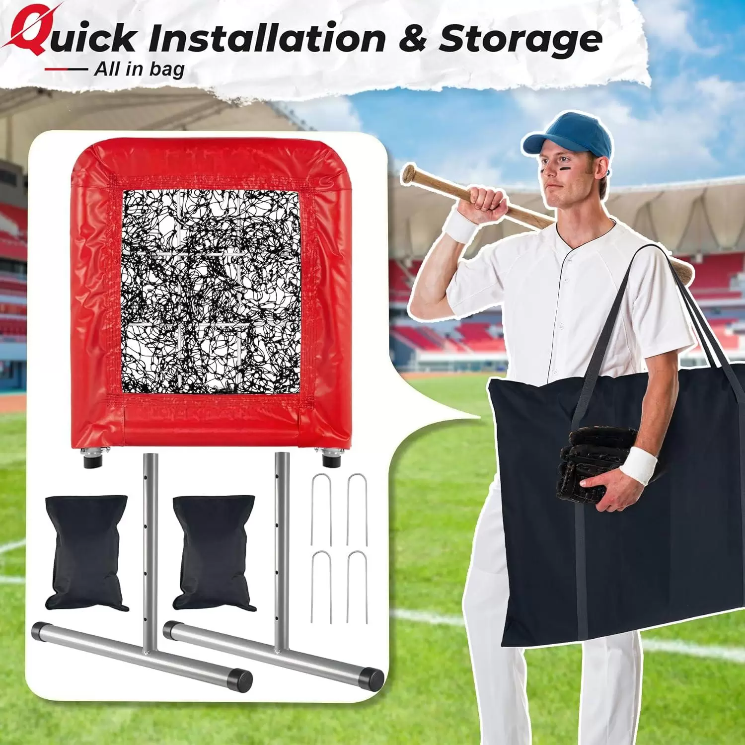 ตาข่ายฝึกขว้างเบสบอลและซอฟต์บอลแบบมืออาชีพ 9 หลุม