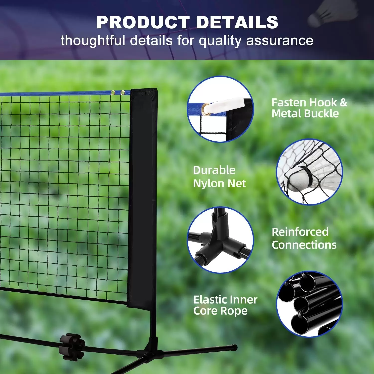 ตาข่ายฝึกซ้อมแบดมินตันและพิคเคิลบอลแบบพับได้และพกพาสะดวก 2-in-1